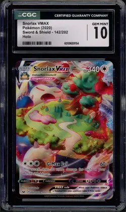 Pokemon CGC 10 Gem Mint Sword & Shield Full Art Snorlax VMAX 142/202 - Image 1