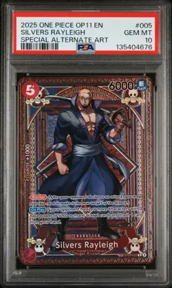 2025 ONE PIECE OP11 #005 FIST OF DIVINE SPEED SILVERS RAYLEIGH SP ALT ART PSA 10 - Image 1