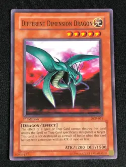YUGIOH DIFFERENT DIMENSION DRAGON DCR-015 1ST SUPER PLAY/EDGE WEAR - Image 1