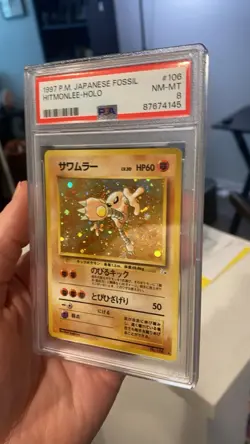 Hitmonlee Japanese Fossil No. 106 Holo Pokemon Card PSA 8 - Image 3