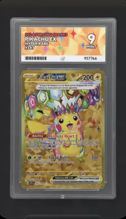 Pokemon Card Pikachu EX Hyper rare Gold 247/191 Surging Sparks Ace Graded 9 Mint - Image 1
