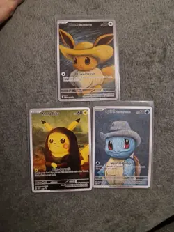 Eevee Pikachu Squirtle Portrait Art Card Bundle Museum Display Set - Image 1
