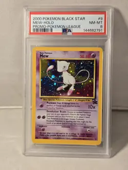 2000 Pokemon WOTC Black Star Promos #9 Pokemon League Mew Holo w/ Swirl PSA 8 - Image 1