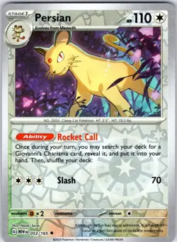 PERSIAN 053/165 151 POKEMON REVERSE HOLO NM/M - Image 1