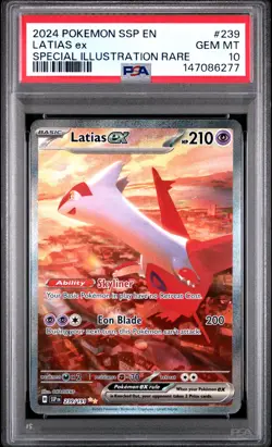 2024 POKEMON SSP EN-SURGING SPARKS SPECIAL ILLUSTRATION RARE LATIAS EX PSA 10 - Image 1