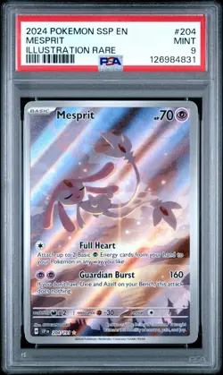 2024 Pokemon Surging Sparks Mesprit 204/191 Illustration Rare PSA 9 MINT - Image 1