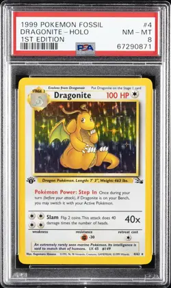 1999 POKEMON FOSSIL 1ST EDITION #4 DRAGONITE-HOLO PSA 8 - Image 1