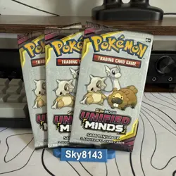 3 Pokemon Sun & Moon Unified Minds 3 Card Mini Booster Card Pack (Sealed) - Image 1