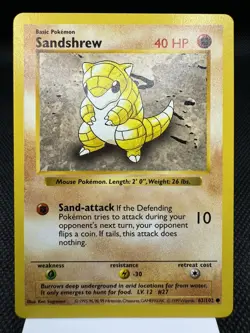 Sandshrew 62/102 - Shadowless - Base Set Pokemon Card MINT - Image 1