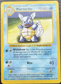 Wartortle 042/102 Pokemon TCG WOTC Base Set Shadowless Light Play LP - Image 1