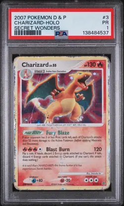 2007 Pokemon DP Secret Wonders PSA 1 Charizard Holo #3 Holo Bleed - Image 1