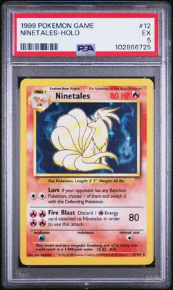 1999 POKEMON BASE SET UNLIMITED #12 NINETALES-HOLO PSA 5 - Image 1