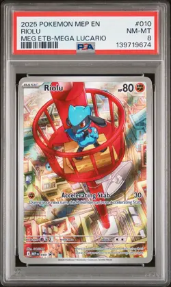 2025 POKEMON MEP EN-ME BLACK STAR PROMO #010 RIOLU PSA 8 - Image 1