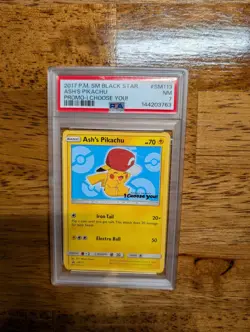 2017 Pokemon SM Black Star Promo Ash's Pikachu #SM113 NM PSA 7 - Image 1