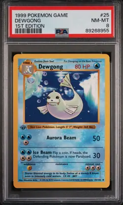 Pokemon Card Dewgong 25/102 1st Edition PSA 8 Shadowless Base Set - Image 1