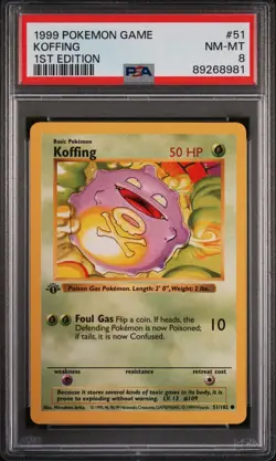 Pokemon Card Koffing 51/102 1st Edition PSA 8 Shadowless Base Set - Image 1