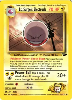 Pokemon TCG Lt. Surge's Electrode 52/132 Gym Challenge Unlimited VLP - Image 1