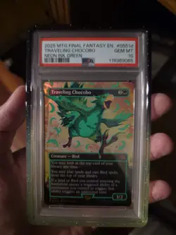 MTG Traveling Chocobo (Borderless) (Neon Ink Green) Final Fantasy Foil PSA 10 - Image 1