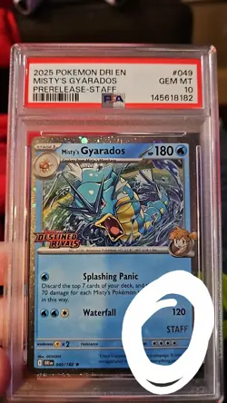 Pokemon 2025 Dri-Destined Rivals Prerelease Staff Misty's Gyarados PSA 10 - Image 1