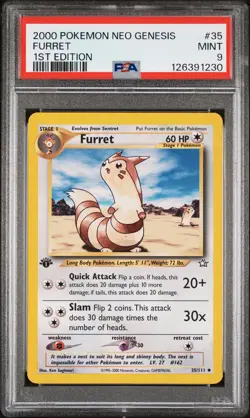 2000 POKEMON NEO GENESIS 1ST ED #35 FURRET PSA 9 - Image 1