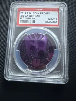 2014 Mega Gengar Coin: Purple - Pokemon XY "Bolt Twister" Theme Deck Coin PSA 9 - Image 1