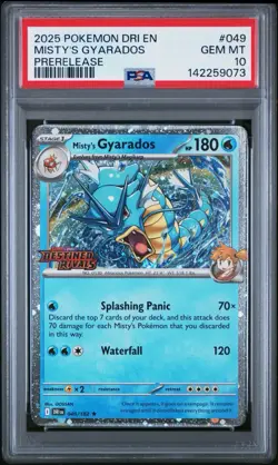 2025 POKEMON DRI EN-DESTINED RIVALS PRERELEASE #049 MISTY'S GYARADOS PSA 10 - Image 1