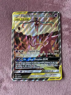 Pokemon 2020 TCG Espeon & Deoxys GX SM240 Black Star Promo TAG Team Jumbo card - Image 1