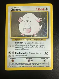 Pokemon Chansey Holo Rare TCG Card Base Set Unlimited 3/102 Holo LP - Image 1