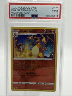 2020 POKEMON SWORD & SHIELD VIVID VOLTAGE #025 CHARIZARD-REVERSE FOIL PSA 9 - Image 1