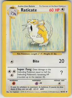 Pokemon TCG Raticate Uncommon Base Set 040/102 - Image 1