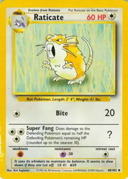 Raticate #40 Base Set Pokemon TCG 1999 - Image 1