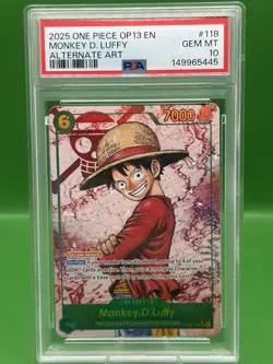 2025 One Piece OP13 EN Alternate Art #118 Monkey D. Luffy PSA 10 GEM MINT - Image 1