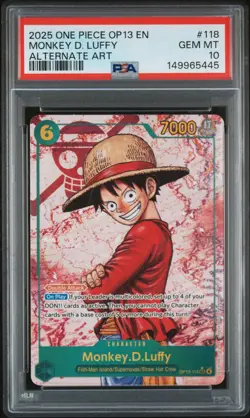 2025 One Piece OP13 EN Alternate Art #118 Monkey D. Luffy PSA 10 GEM MINT - Image 3