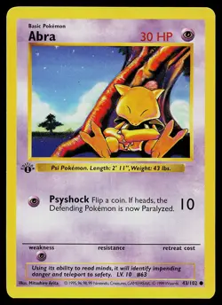 Pokemon Card - Abra Base Set (Shadowless) 43/102 Common 1st Edition - Image 1