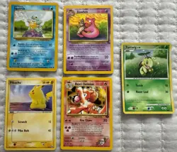Bundle of 5 Vintage Pokemon Cards Squirtle Slowbro Pikachu Blaine’s Charmeleon - Image 1