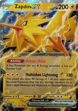 145/165 ZAPDOS EX DOUBLE RARE POKEMON 151 POKEMON CARD - Image 1