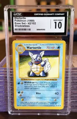 Pokemon English Wartortle 42/102 1999 Base Set (Shadowless) CGC 10 not PSA - Image 1