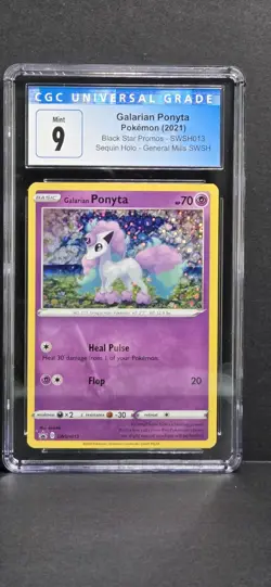 2021 Pokemon Galarian Ponyta Black Star Promo SWSH013 General Mills Sequin CGC 9 - Image 1