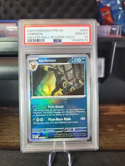 2025 POKEMON PRE EN-PRISMATIC EVOLUTIONS MASTER BALL REVERSE HOLO UMBREON PSA 10 - Image 1
