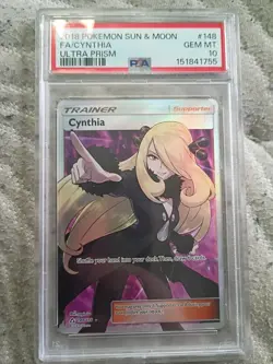 2018 Pokemon Sun&Moon Ultra Prism 148/156 Full Art Cynthia PSA GEM MT 10 - Image 1