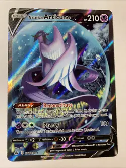 Pokemon TCG Galarian Articuno V Ability- Reconstitute, Psyray Holo Full Art - Image 1