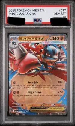 PSA 10 2025 POKEMON MEG EN-MEGA EVOLUTION #077 MEGA LUCARIO EX - Image 1