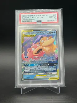 PSA 10 Slowpoke & Psyduck GX 35/236 Tag Team Sun and Moon Unified Minds Pokemon - Image 1