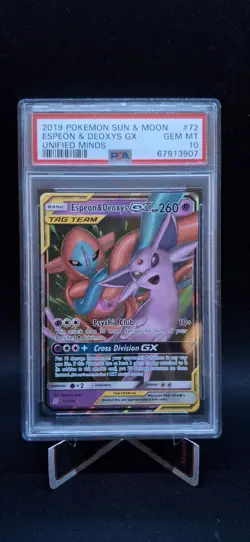 Espeon & Deoxys GX Tag Team #72 - Sun Moon Unified Minds - Pokemon 2019 - PSA 10 - Image 1