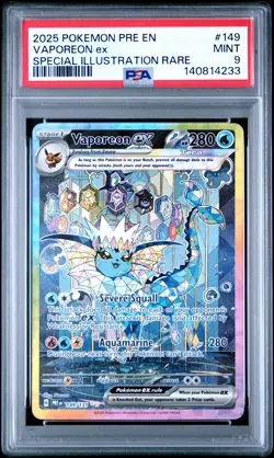 2025 POKEMON PRE EN-PRISMATIC EVOLUTIONS #149 VAPOREON EX PSA 9 - Image 1