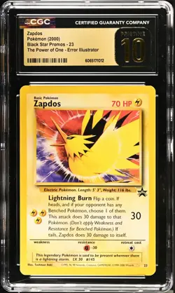 CGC 10 PRISTINE Zapdos 23 Black Star Promo Aoki Error 2000 WOTC Pokemon Card - Image 1