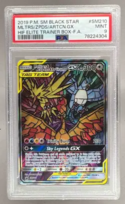 2019 Pokemon SM Hidden Fates ETB Promo SM210 Moltres Zapdos Articuno GX PSA 9 - Image 1