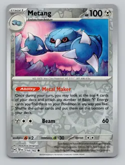 Reverse Holo Metang 114/162 Common Temporal Forces Pokemon - Image 1