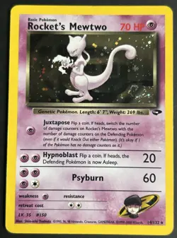 Pokemon TCG Rocket's Mewtwo 14/132 Gym Challenge Holo MP SWIRL - Image 1