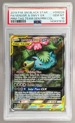 2019 Pokemon Sun Moon Tag Team Generations Promo SM229 Venusaur Snivy GX PSA 10 - Image 1